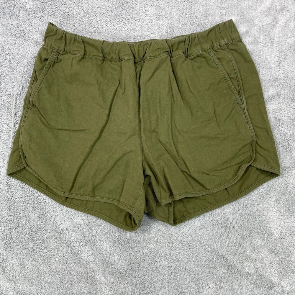 Madewell Shorts Womens Small Foliage Green Cotton Mid Rise Pockets Elastic Waist